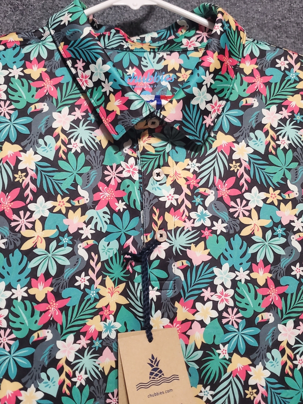 Chubbies Shirt Mens 2XL The Bloomerang Performance Polo Floral Toucan Golf Club